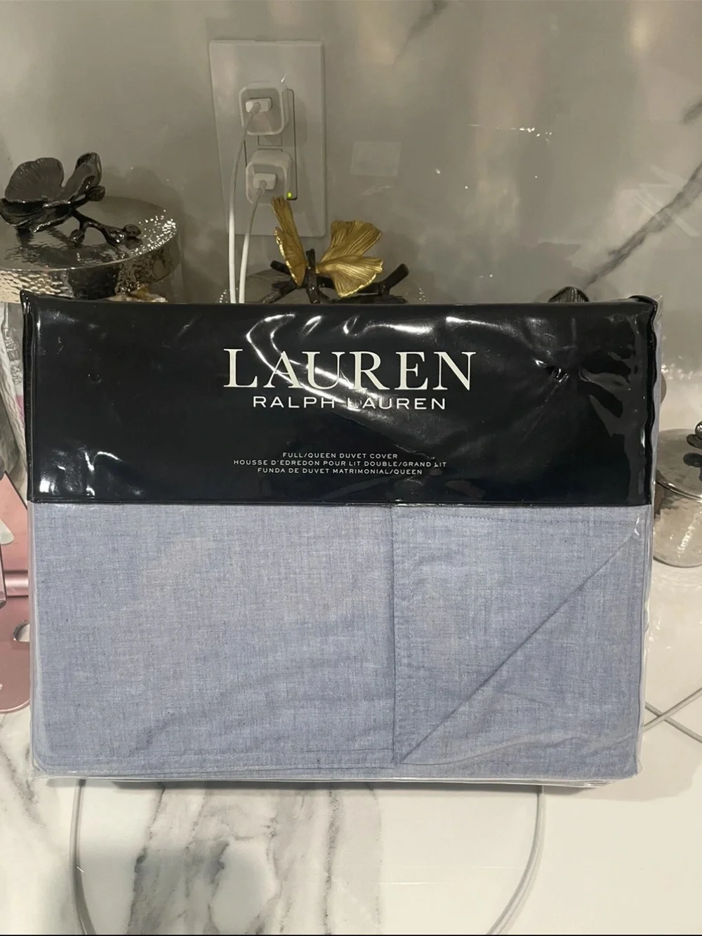 NEW! Lauren Ralph Lauren Chambray Light Blue Cotton KING Bedding Set